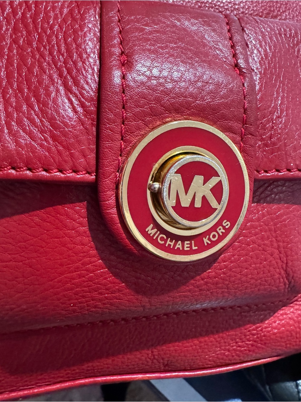 Michael Kors Red Leather Hobo with Gold Logo Accent - Picture 3 of 7